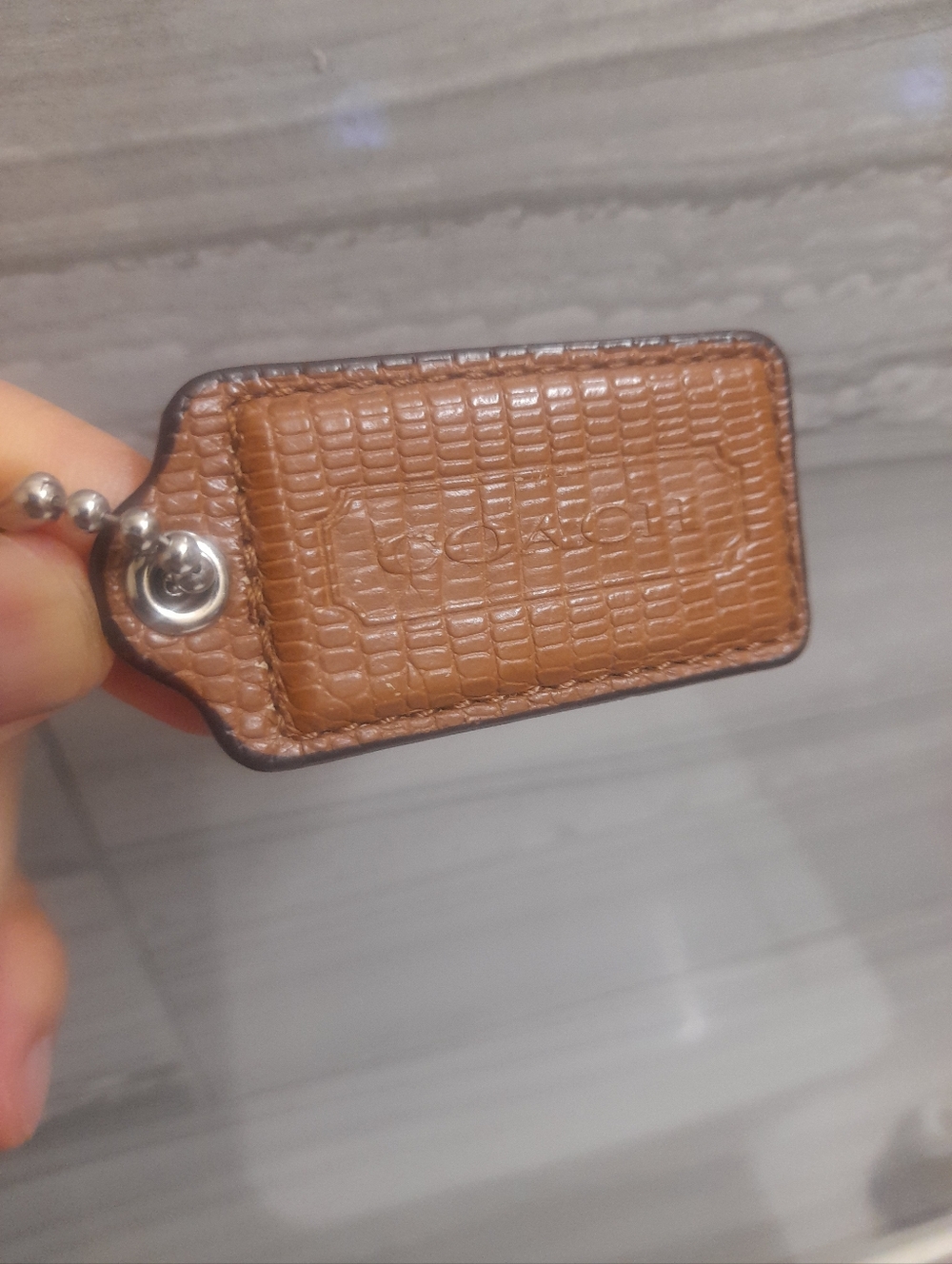 Coach Brown Textured Leather Key Hang Tag Bag Charm